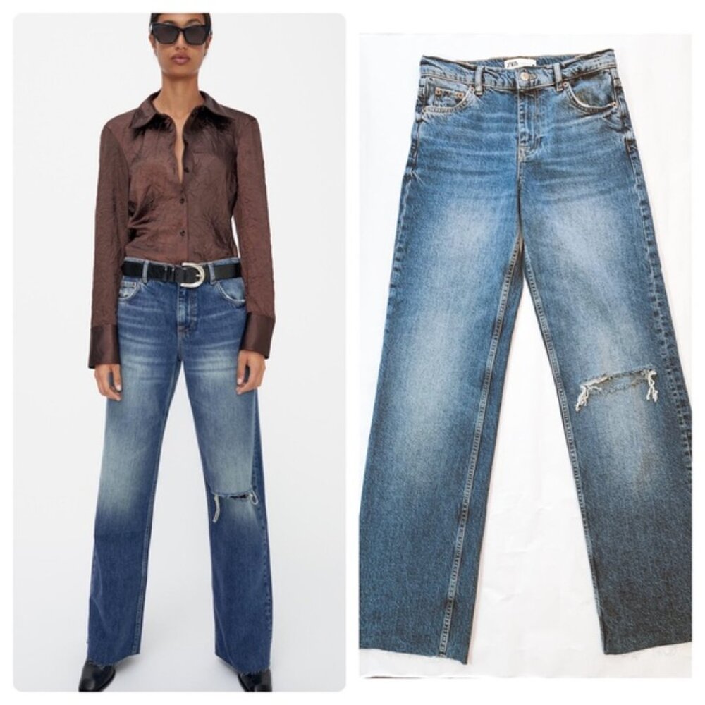 Zara Wide Leg Blue Jeans Size 2